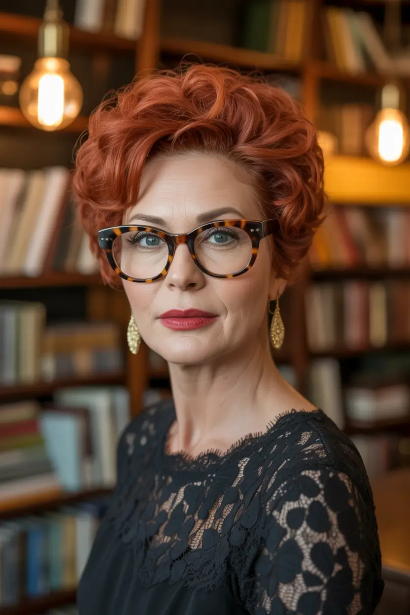 Fall hair color for women over 50+Textured Auburn Crop with Retro Volume