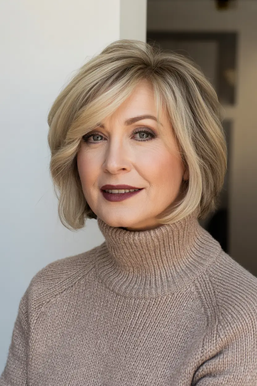 Fall hair color for women over 50+Classic Honey Blonde Bob with Warm Dimension