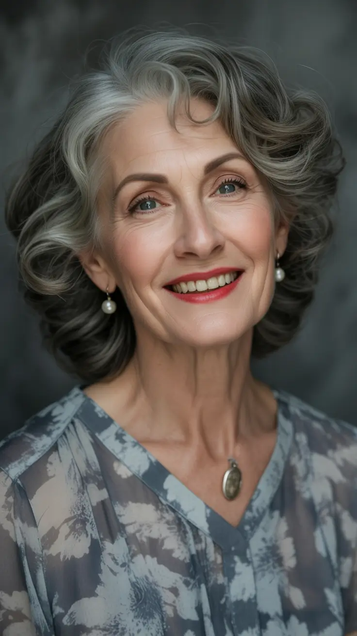 Fall hair color for women over 60+Frosted Charcoal with Dimensional Layers