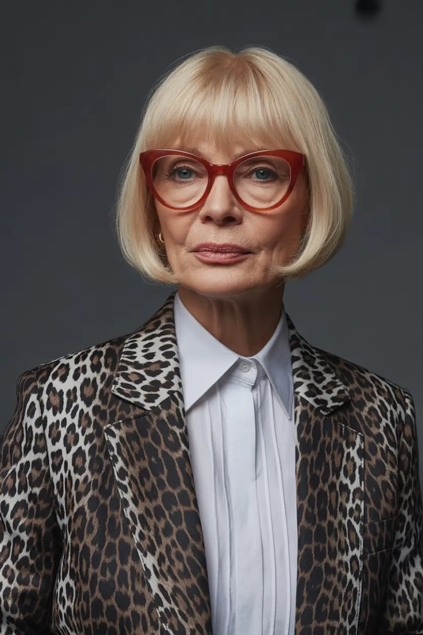 Fall hair color for women over 60+Champagne Blonde with Blunt Fringe