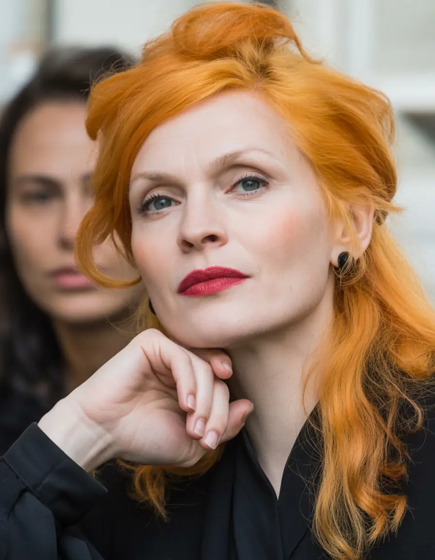 Fall hair color for women over 60+Sunset Tangerine Half-Up Look