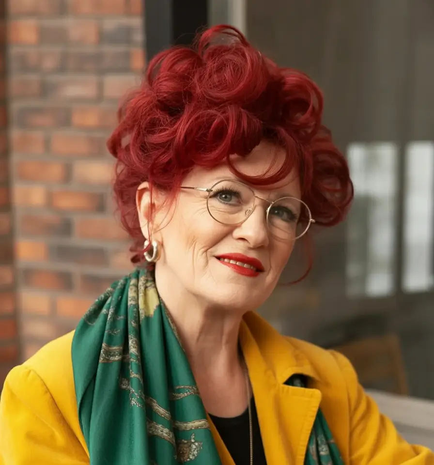 Fall hair color for women over 60+Structured Burgundy Updo with Bold Volume