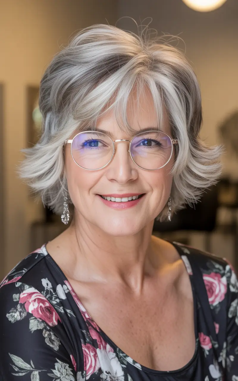 Fall hair color for women over 60+Soft Salt-and-Pepper Pixie with Fringe