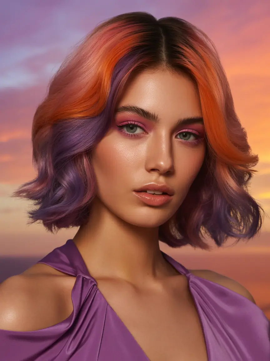 Fall Hair Colors for Warm Skin Sunset Sorbet Block Color