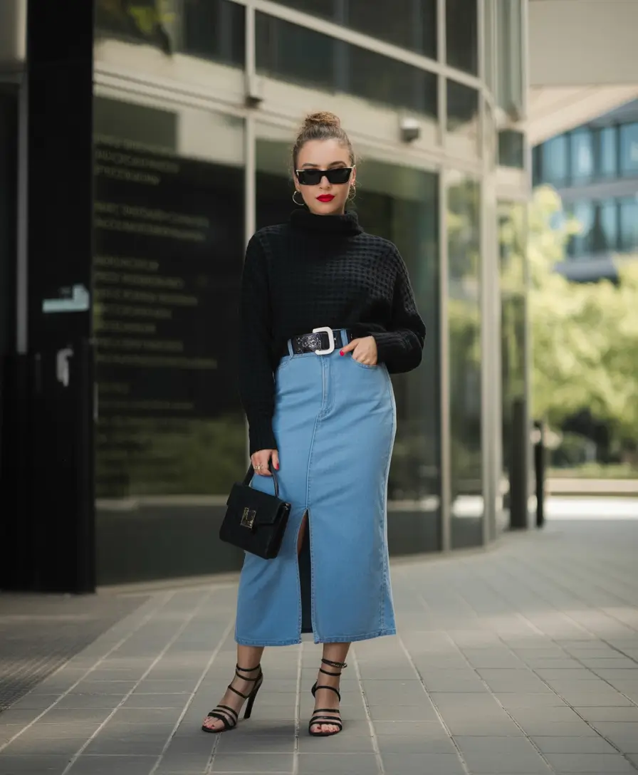 York street Denim Skirt, Red Lips, Don’t Care