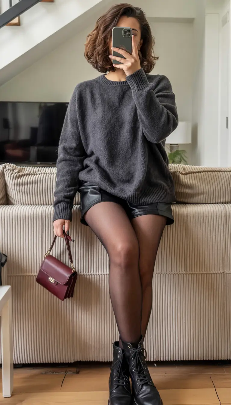 Black leather pants outfit winter Casual Edge in Black and Leather