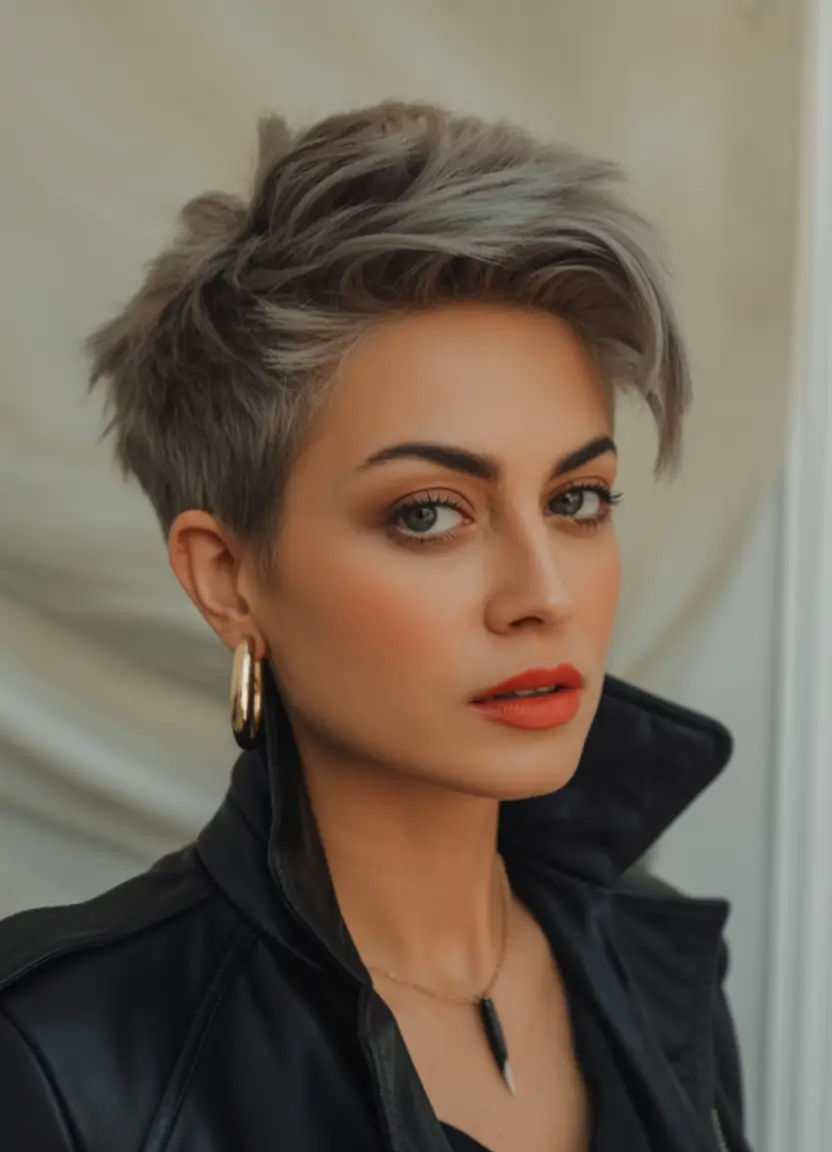 Fall pixie haircut Soft Volume with Smoky Elegance