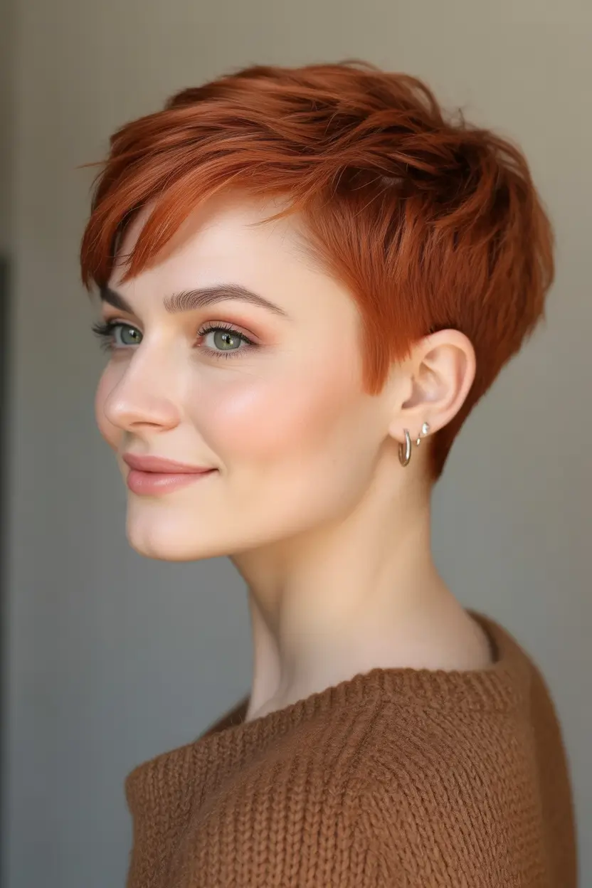 Fall pixie haircut Copper Spice with Tapered Ends