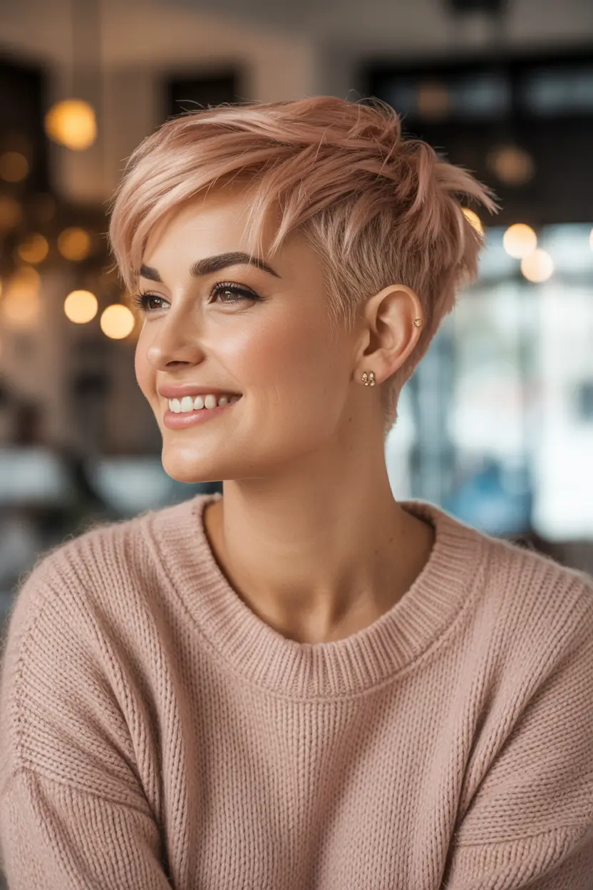 Fall pixie haircut Soft Rose Gold Sweep