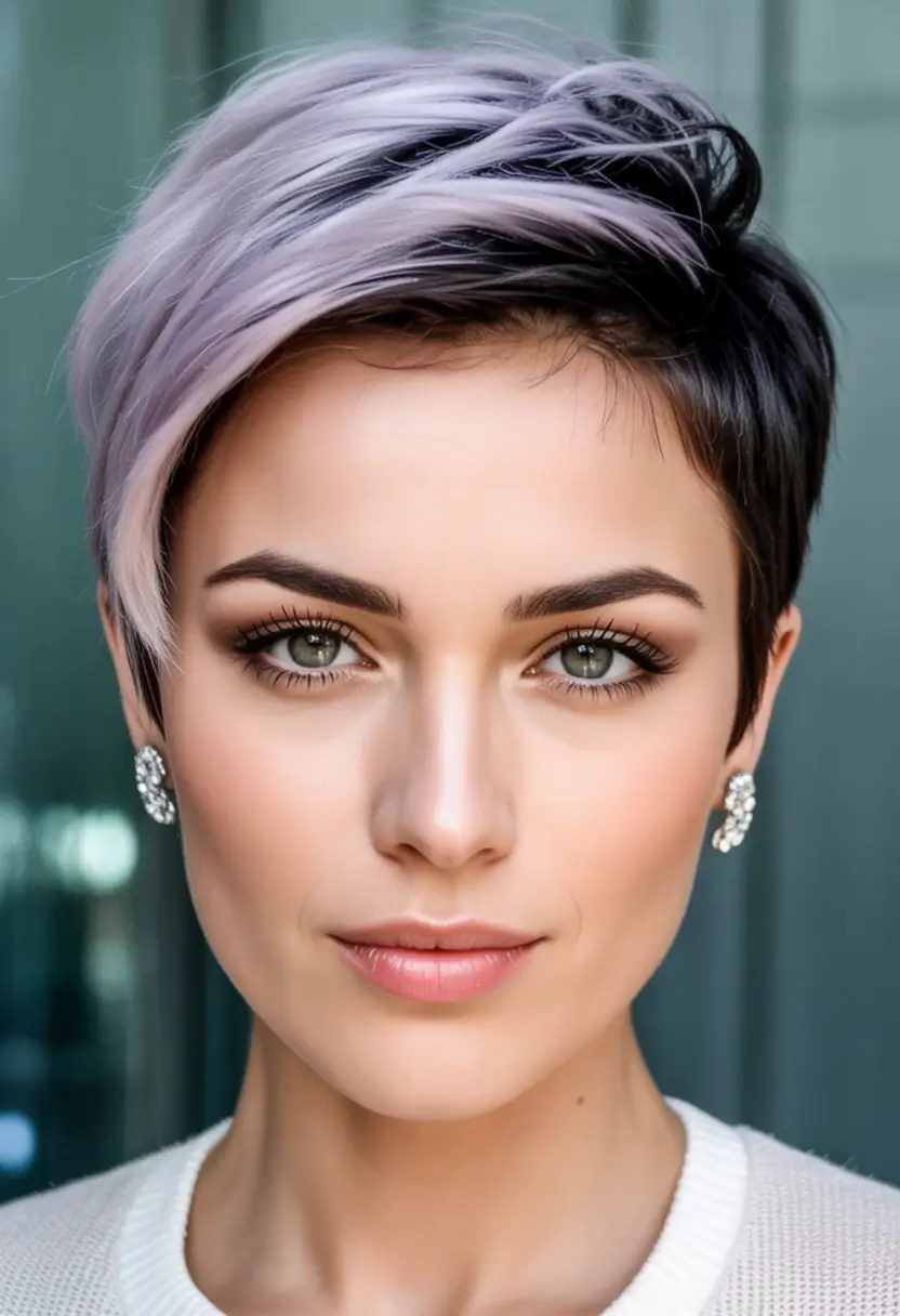 Fall pixie haircut Shadow Root Sleekness with Violet Pop
