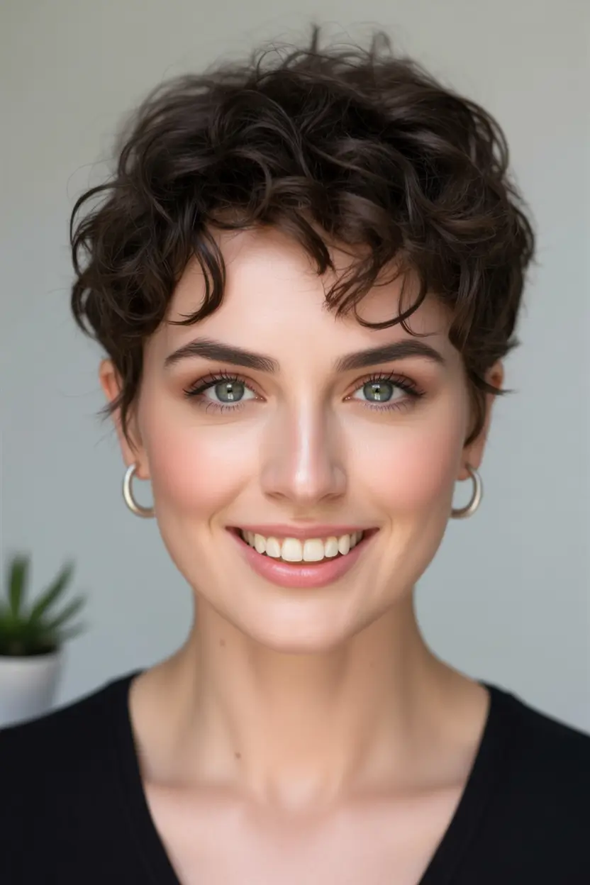 Fall pixie haircut Fluffy Curls with Sweet Softness