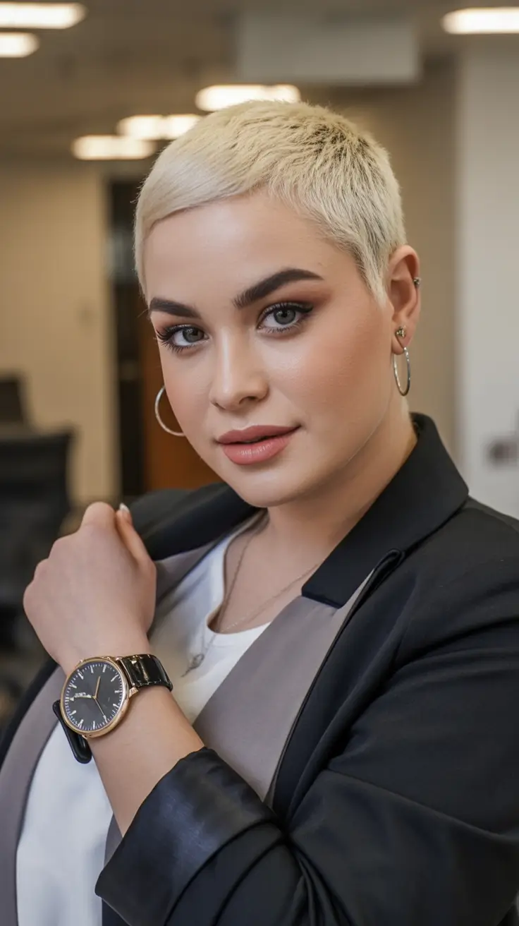Fall short haircut Platinum Power Buzz Cut