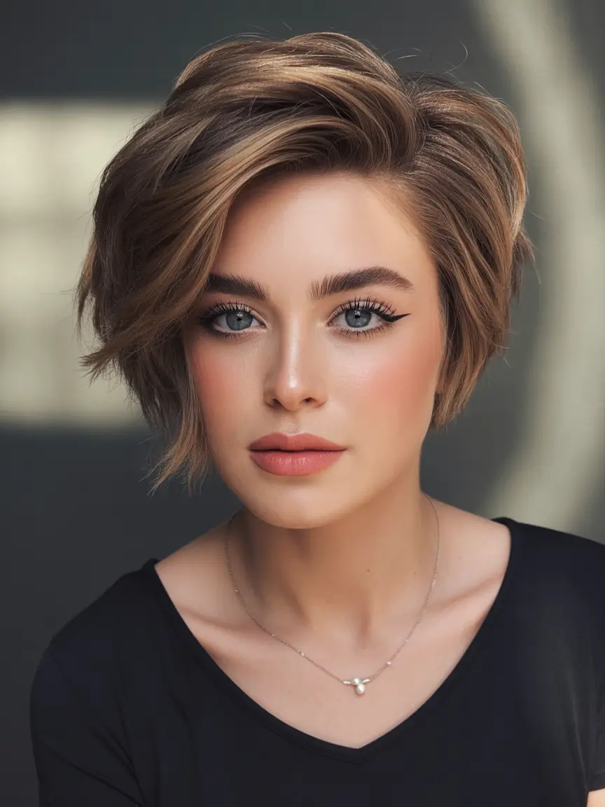Fall short haircut Dimensional Walnut Bob with Volume Layers