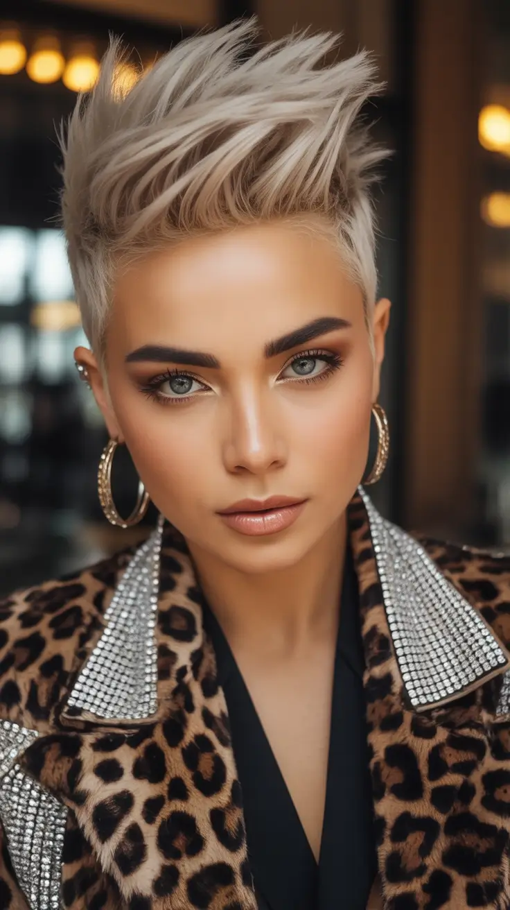 Fall short haircut Textured Platinum Fauxhawk