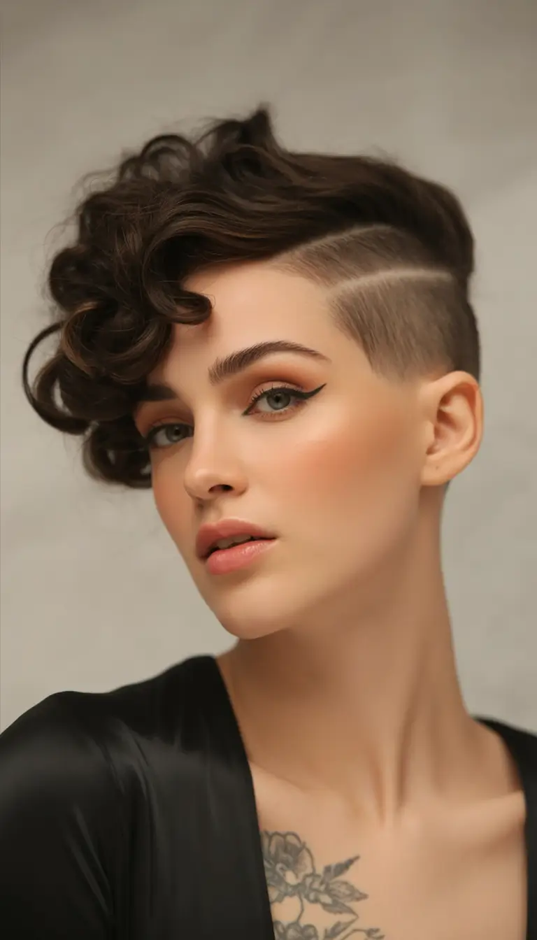 Fall short haircut Sculpted Curl Undercut with Graphic Part