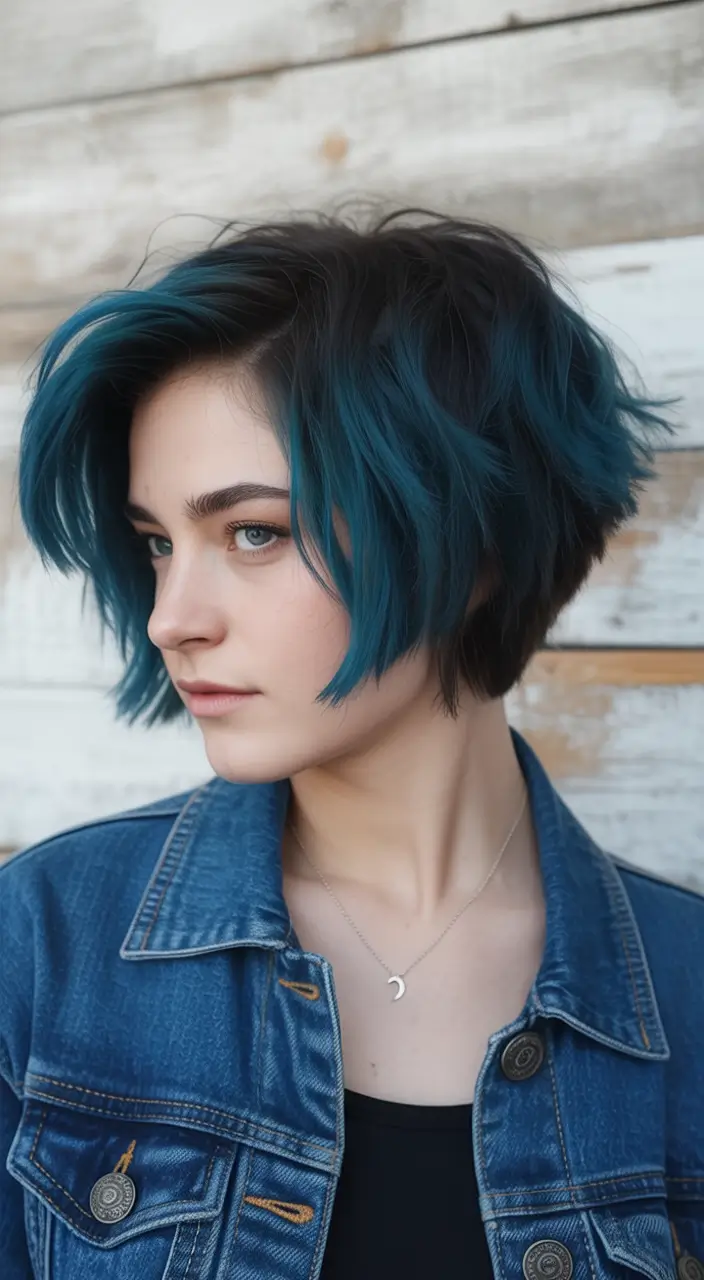 Fall short haircut Deep Teal Textured Bob
