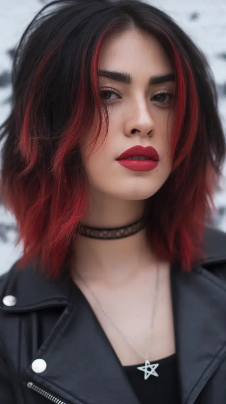 Fall short haircut Crimson Punk Bob with Midnight Roots