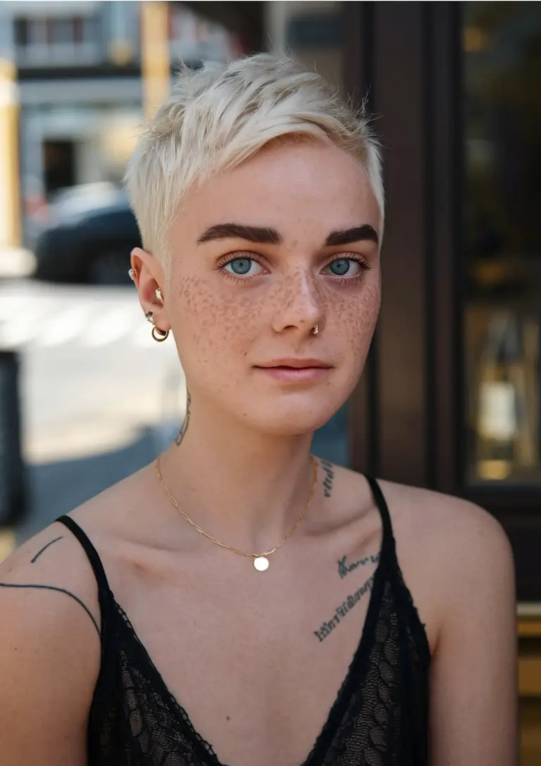 Fall short haircut Edgy Bleach Pixie with Baby Bangs