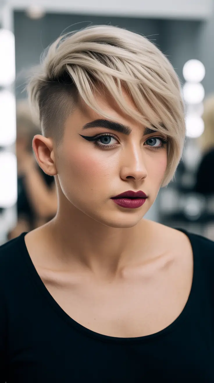 Fall short haircut Platinum Punk Pixie with Drama Fringe