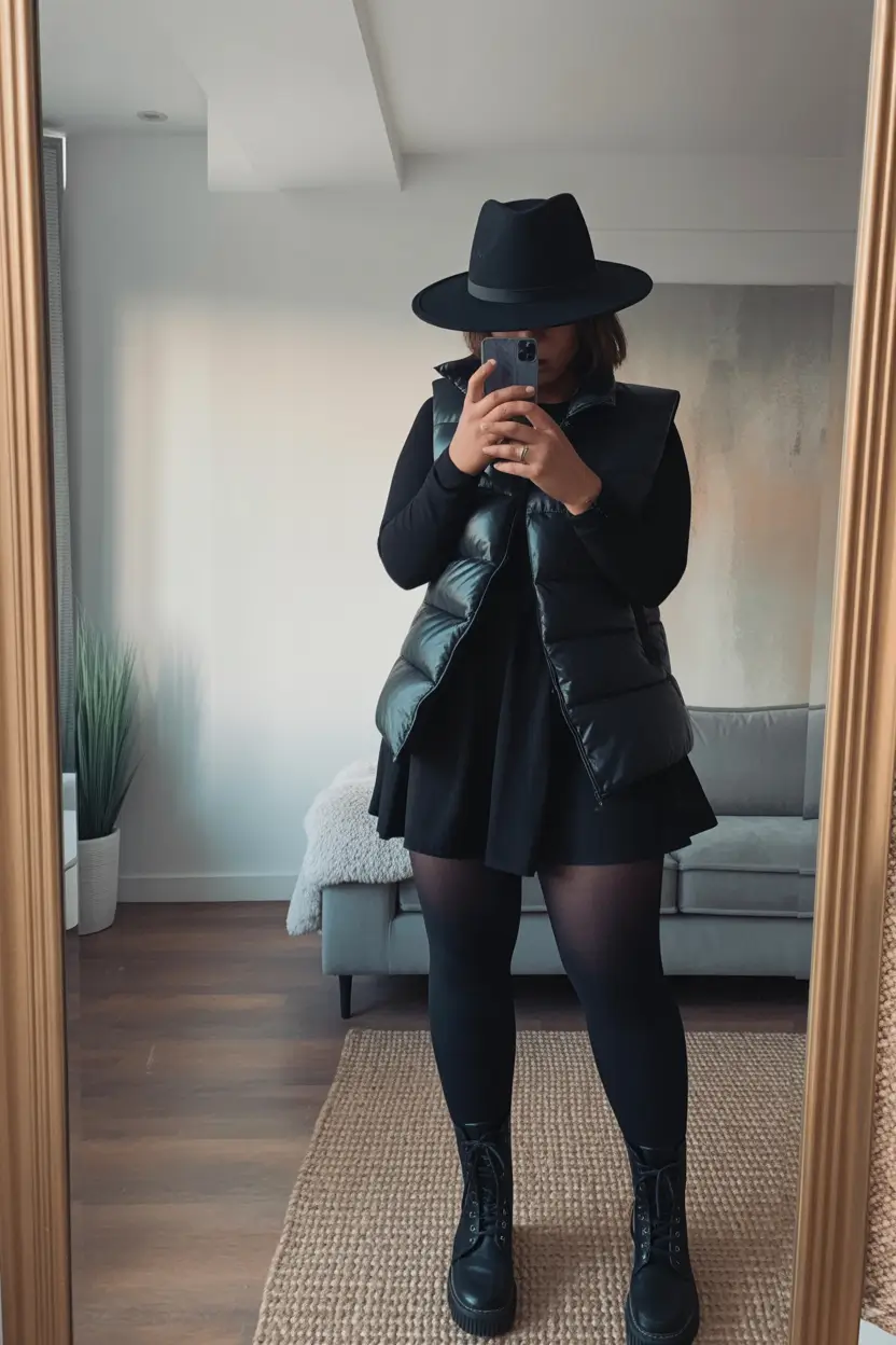 midsize fall outfits All-Black Sleek With a Hint of Drama