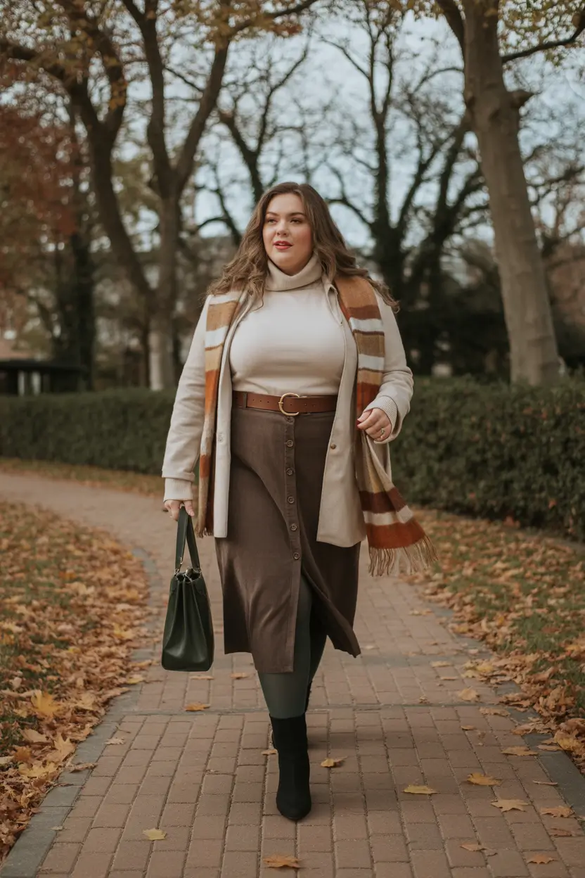 midsize fall outfits Classic Autumn Palette With a Vintage Touch