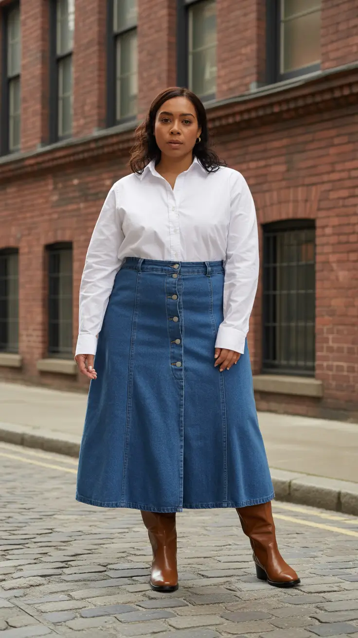 midsize fall outfits Denim Done Smart for Daytime Work Looks