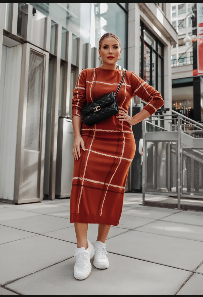 midsize fall outfits Sweater Dress Power With Sneaker Ease