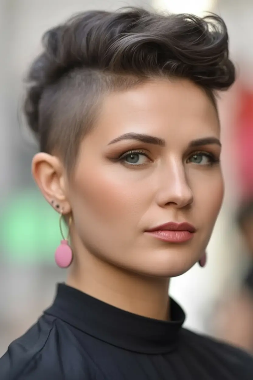 Fall round face haircut Sculpted Fade with Voluminous Wave