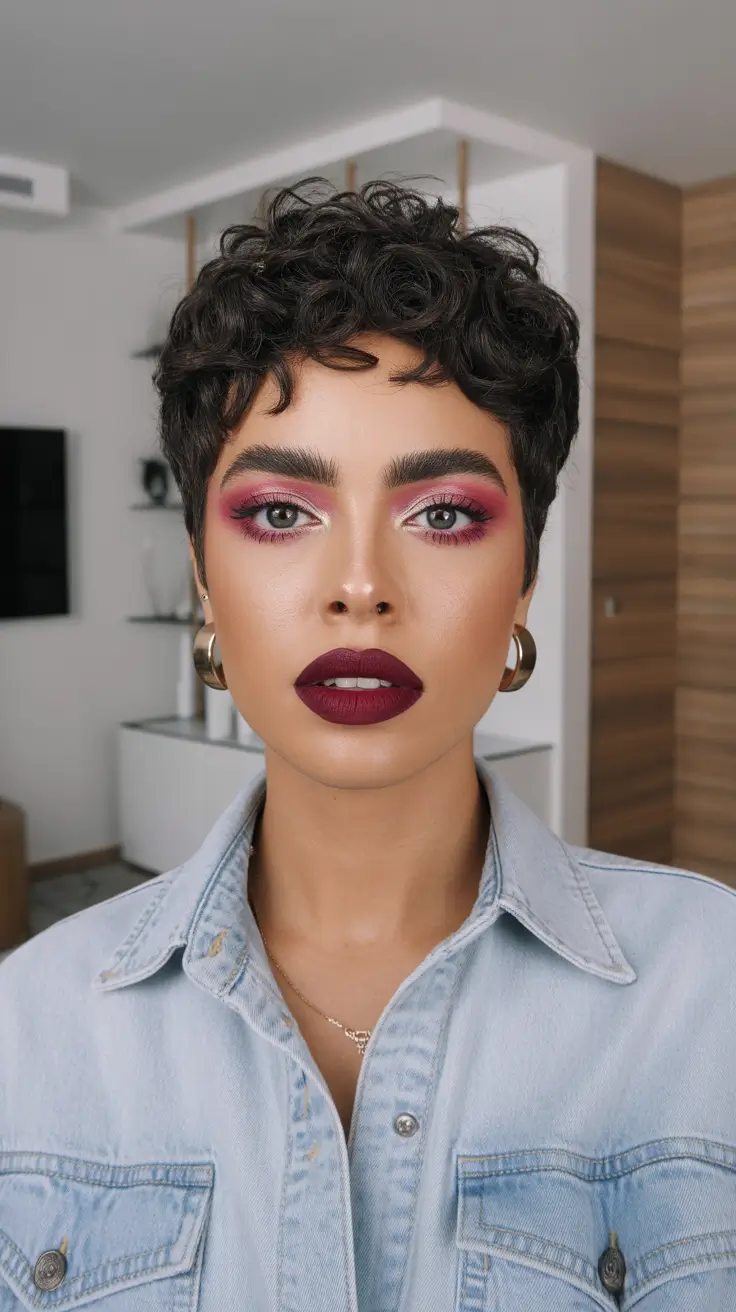 Fall round face haircut Curly Tapered Pixie with Rich Texture