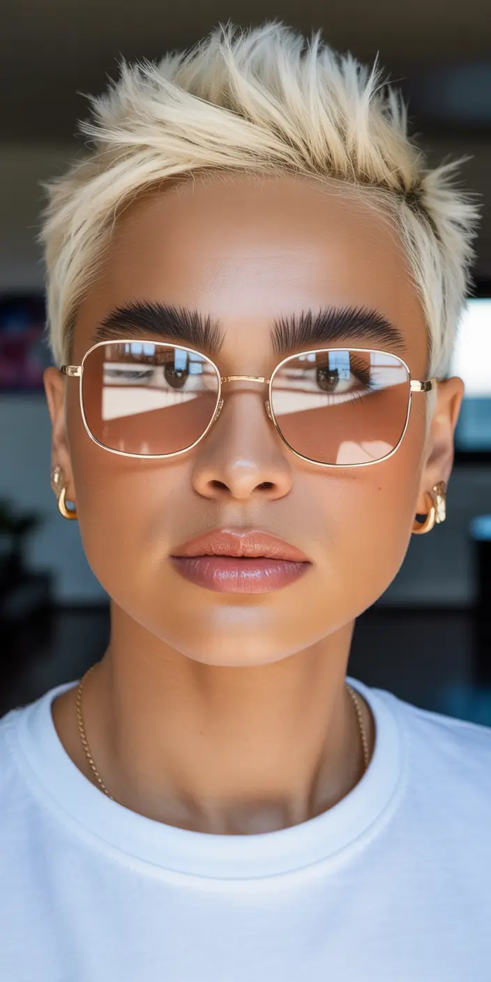 Fall round face haircut Frosty Faux Hawk with Sunglass Swagger