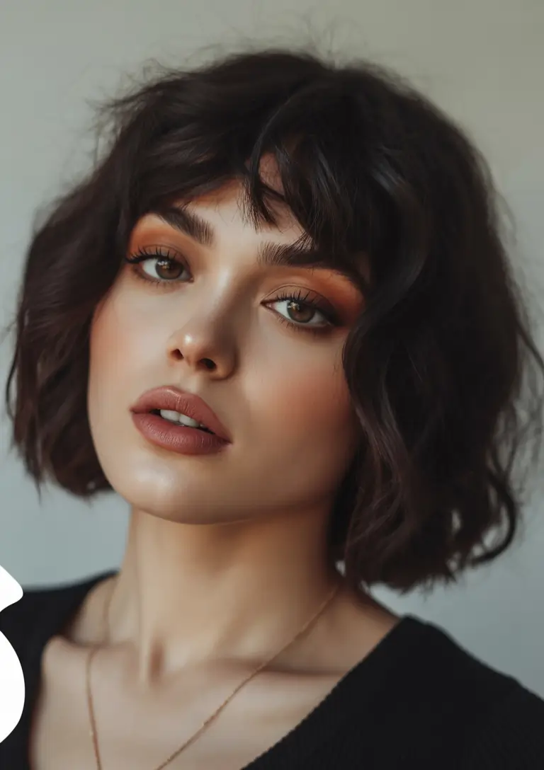 Fall round face haircut Messy Chic French Bob with Soft Bangs