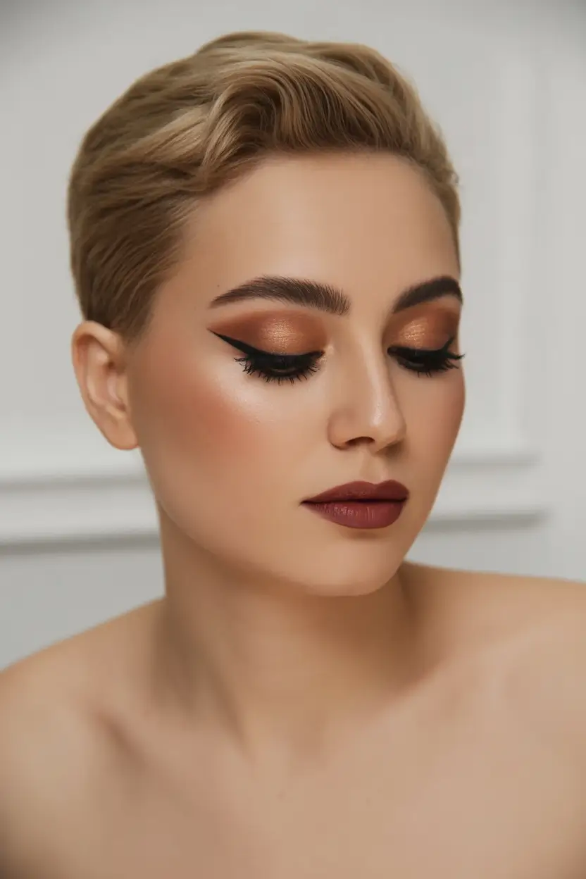 Fall round face haircut Slicked Golden Crop with Luxe Edge