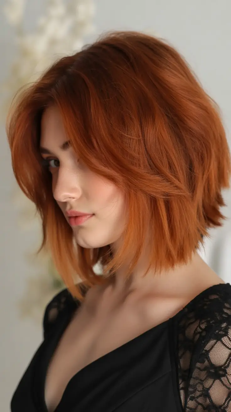 Fall Haircuts Layered Copper Lob with Side Volume