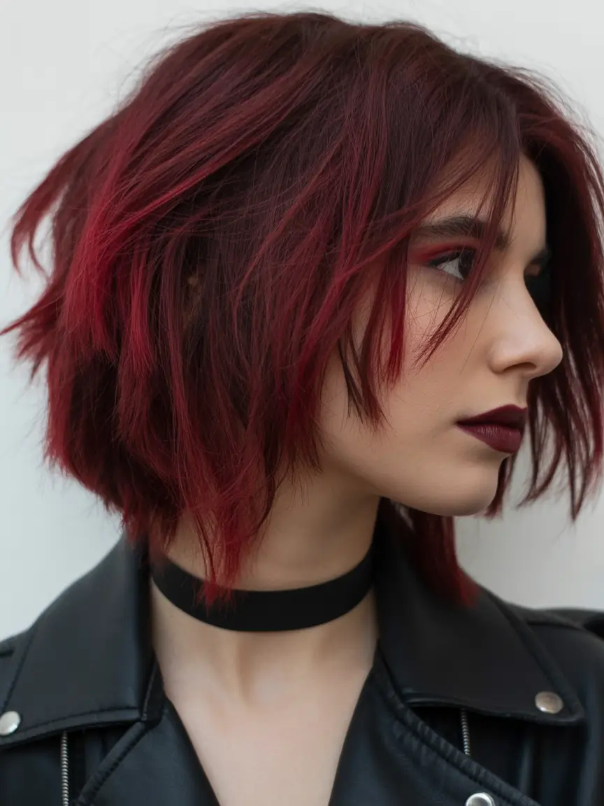 Fall Haircuts Crimson Grunge Lob with Choppy Ends