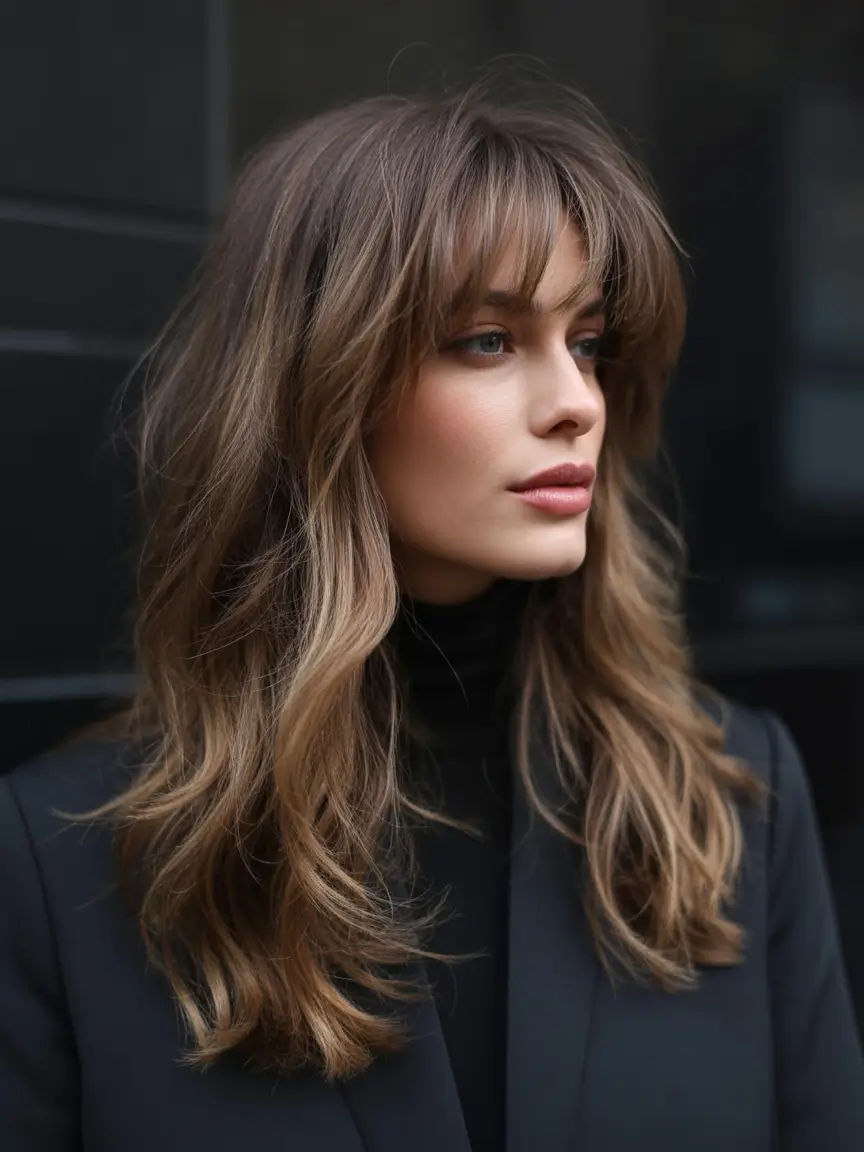 Fall Haircuts Feathered Layers with Soft Curtain Bangs