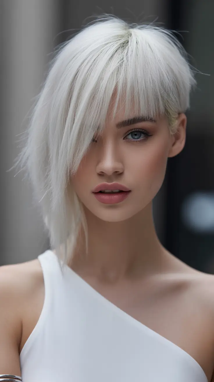 Fall Haircuts Platinum Textured Asymmetrical Pixie