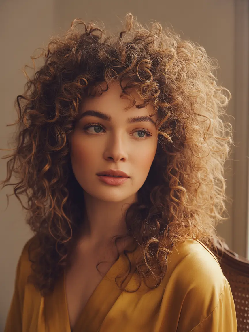 Fall Haircuts Golden Defined Curls with Frizz-Free Finish