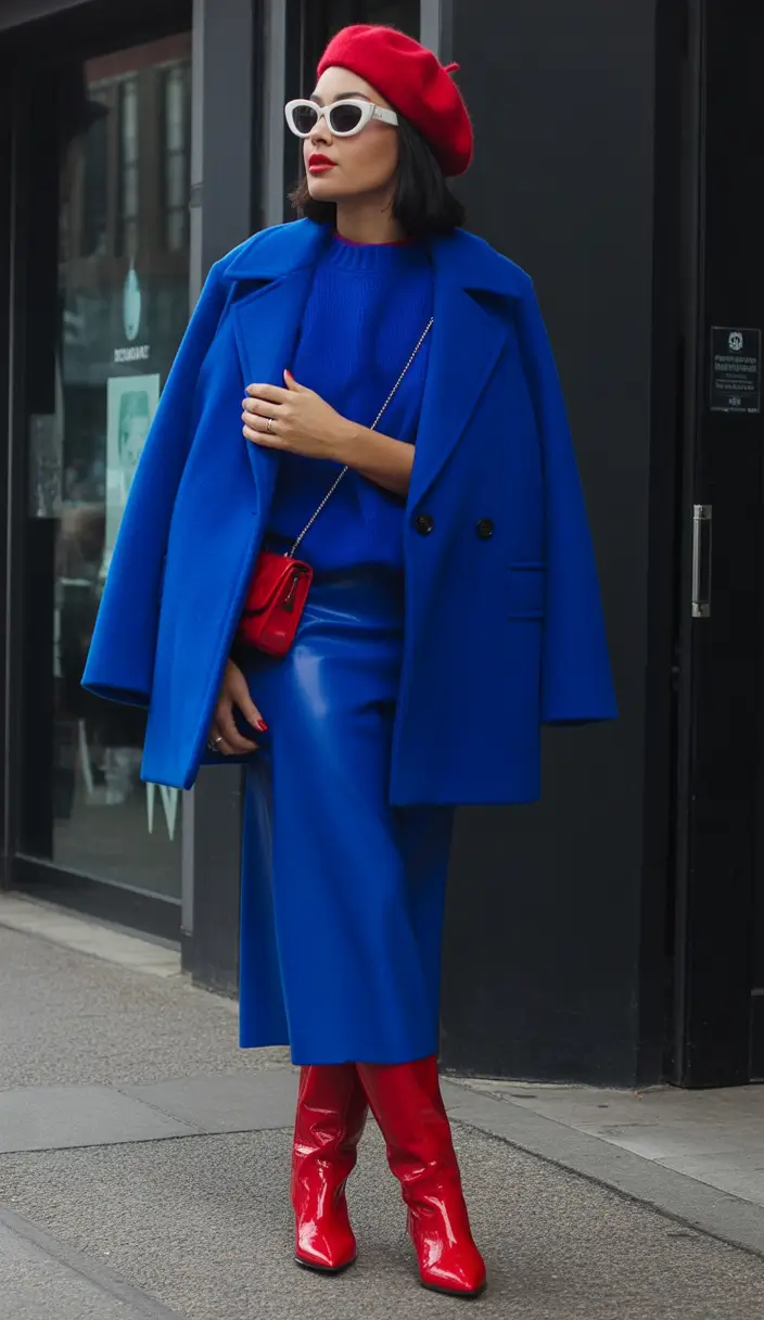 fall fashion outfits Color-Blocking Confidence in Cobalt and Cherry