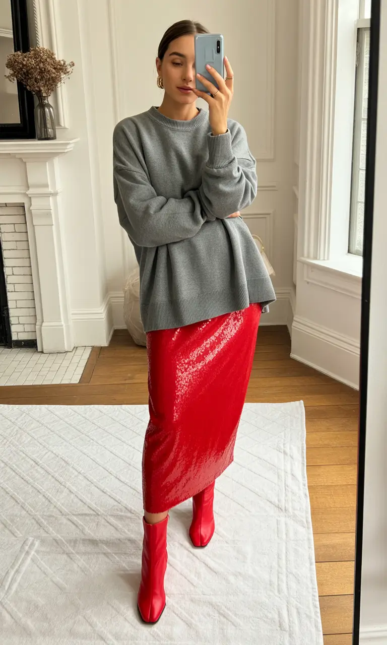 fall fashion outfits Grey Meets Garnet: Slouchy Meets Sparkly