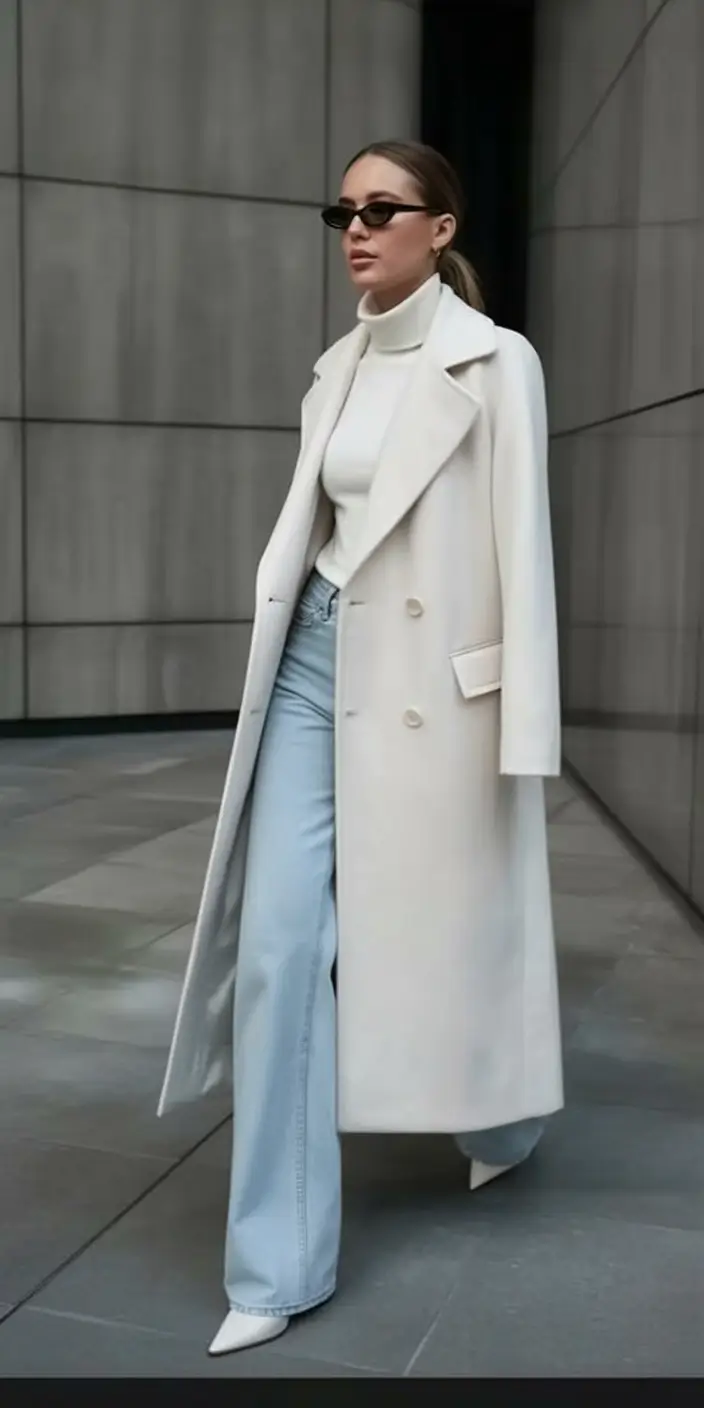 classy business casual Winter Whites and Wide-Leg Wonder