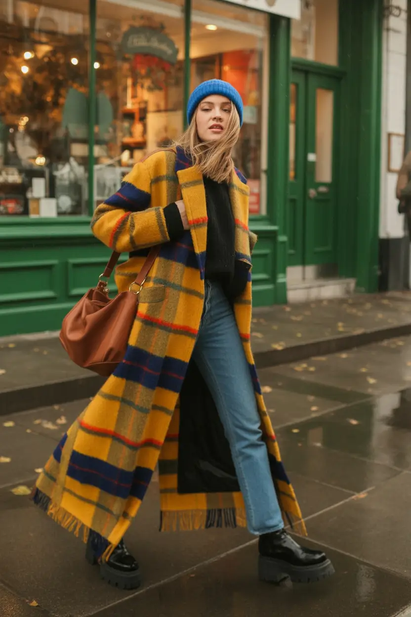casual autumn street style chic Urban Explorer in Plaid & Platform Boots