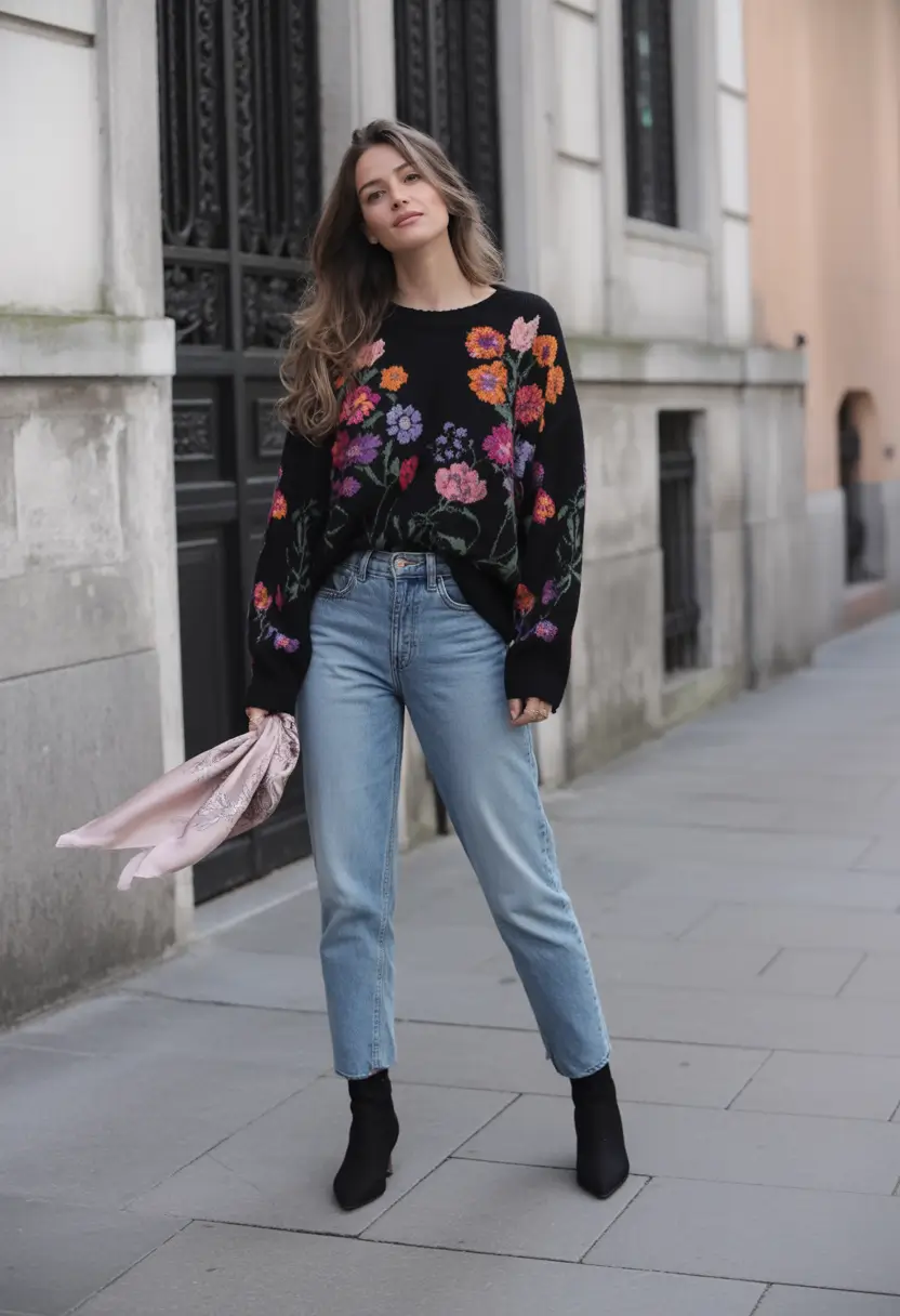 fall sweater outfits Moody Florals for Transitional Days