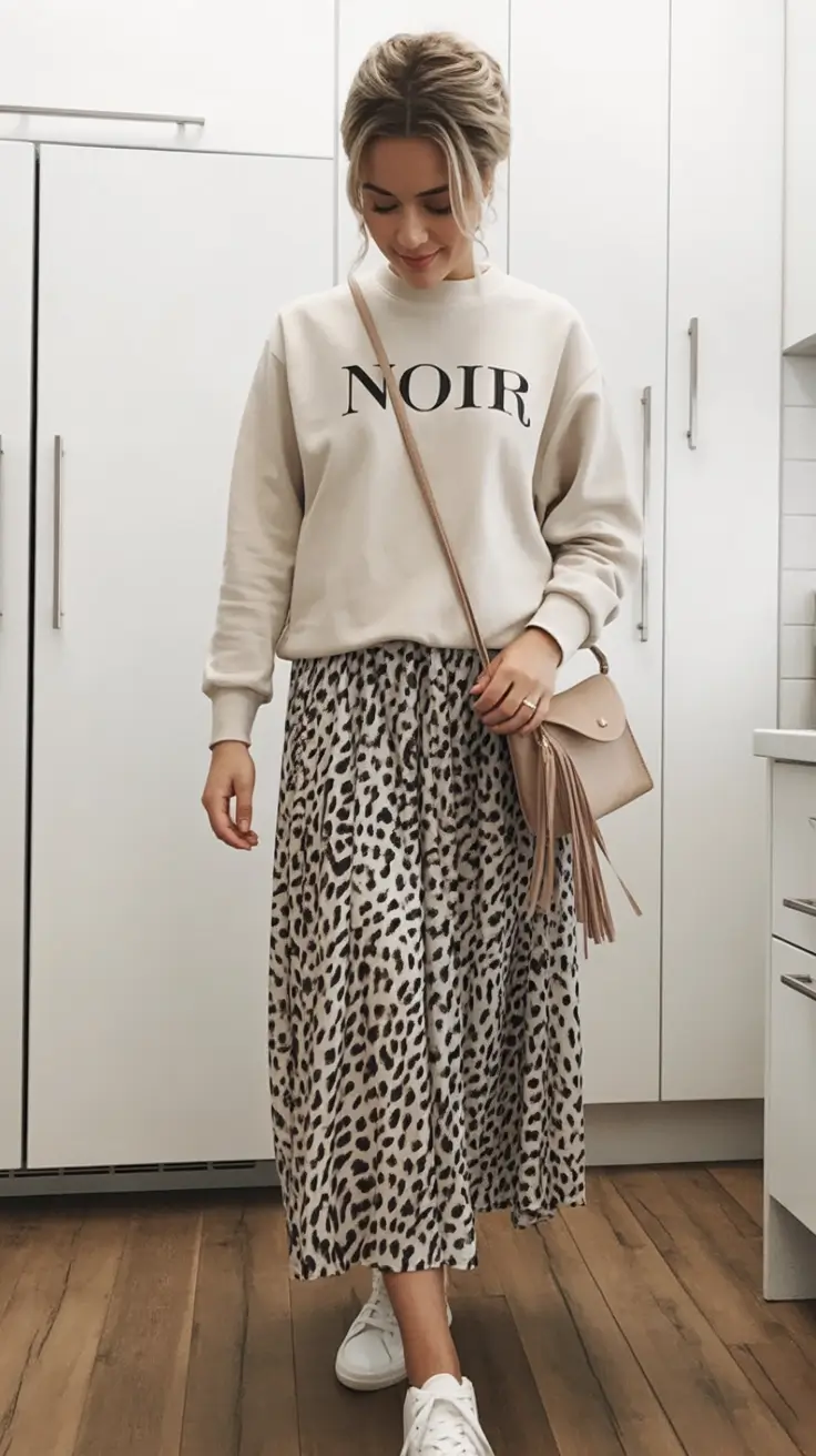 fall sweater outfits Neutral Noir and Leopard Layers
