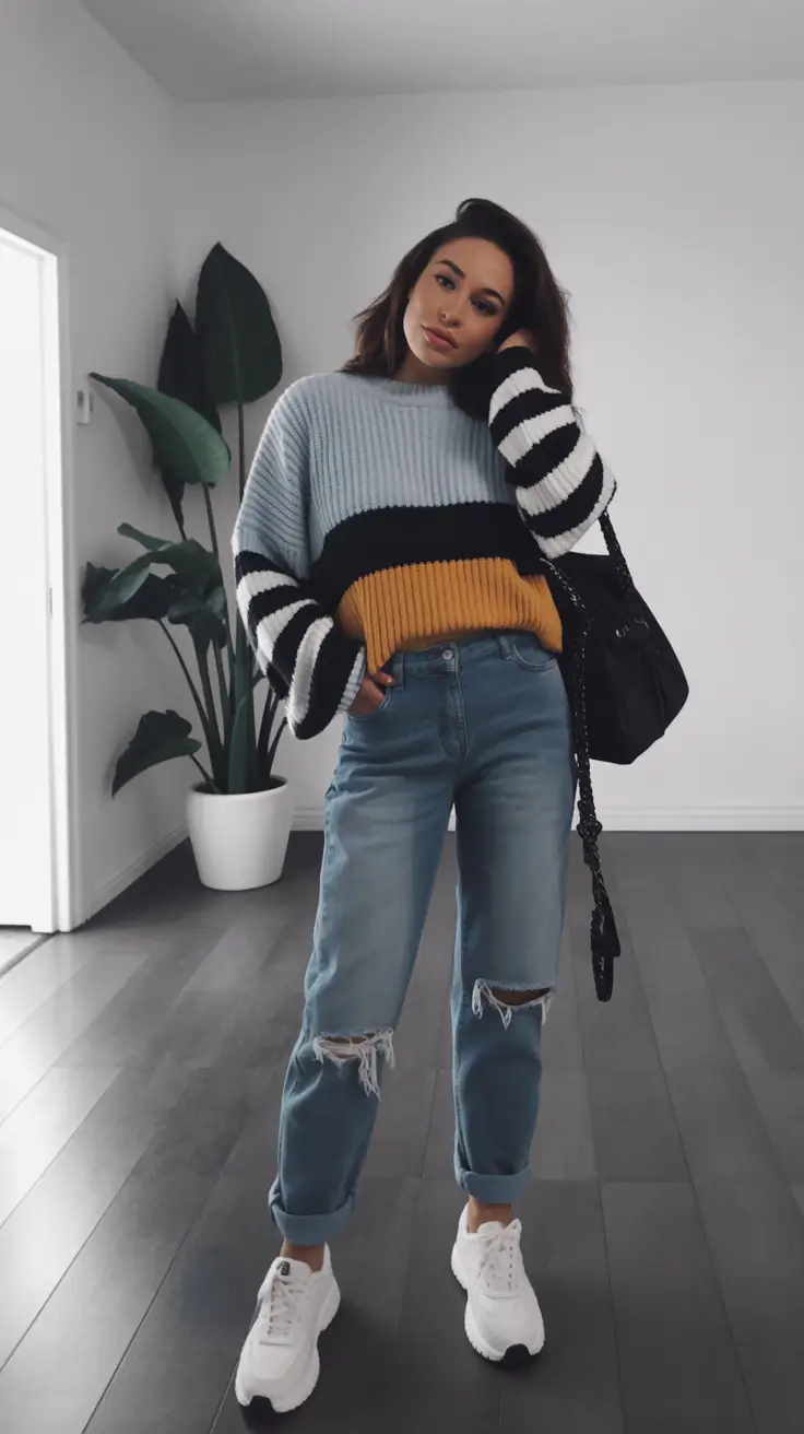 fall sweater outfits Color-Block Cool Girl Casual