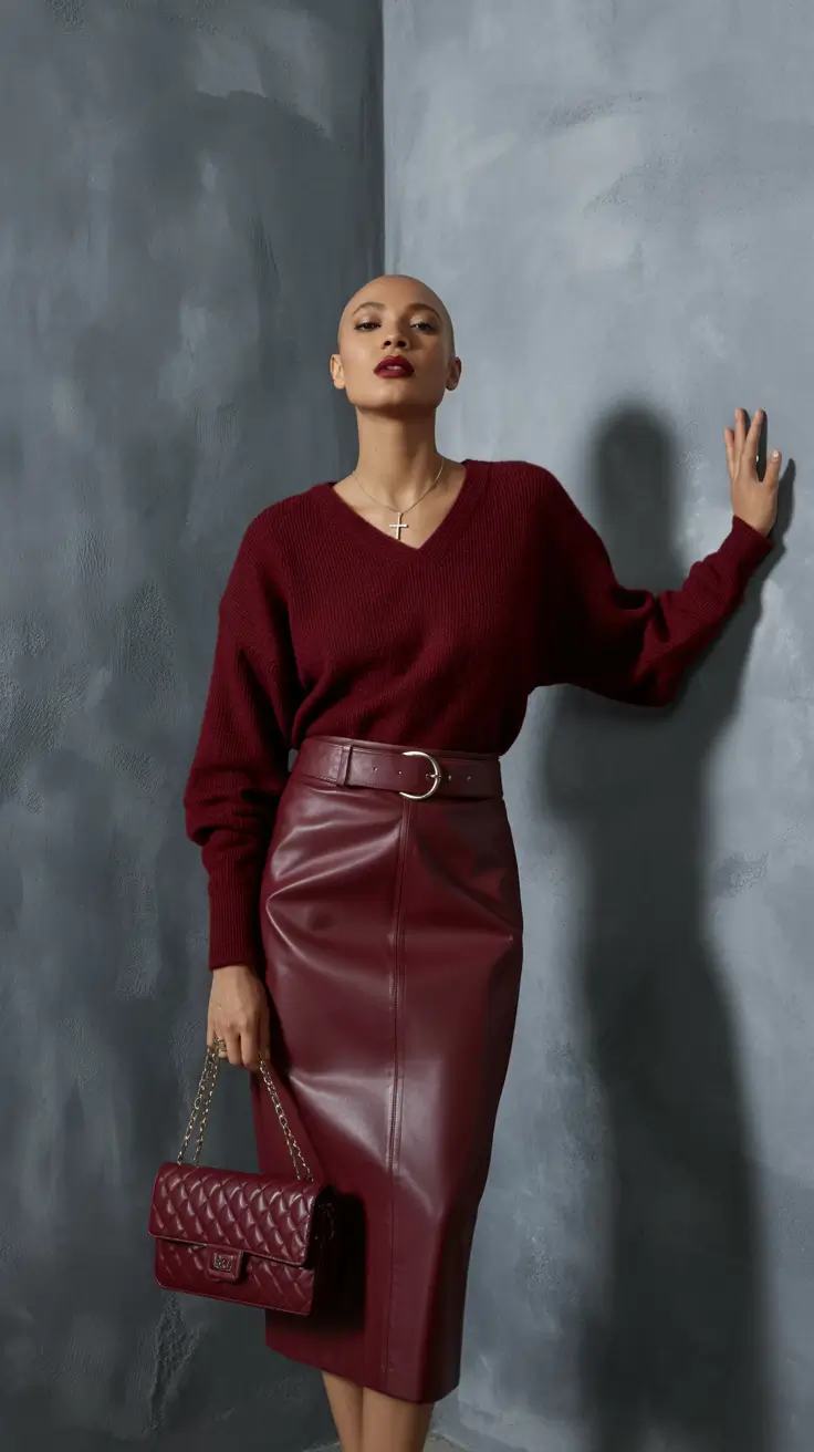 fall sweater outfits Wine Tones & Power Dressing