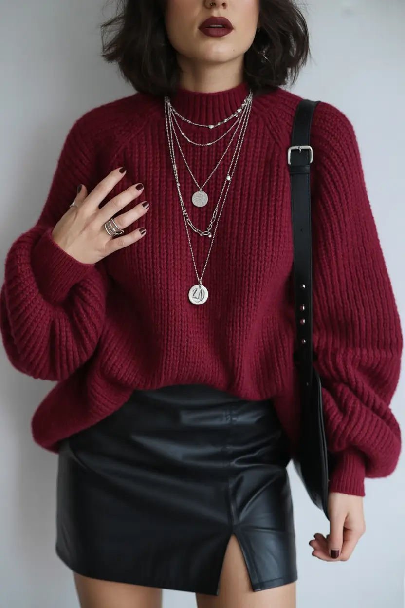 fall sweater outfits Bordeaux and Black for Date Night Cool