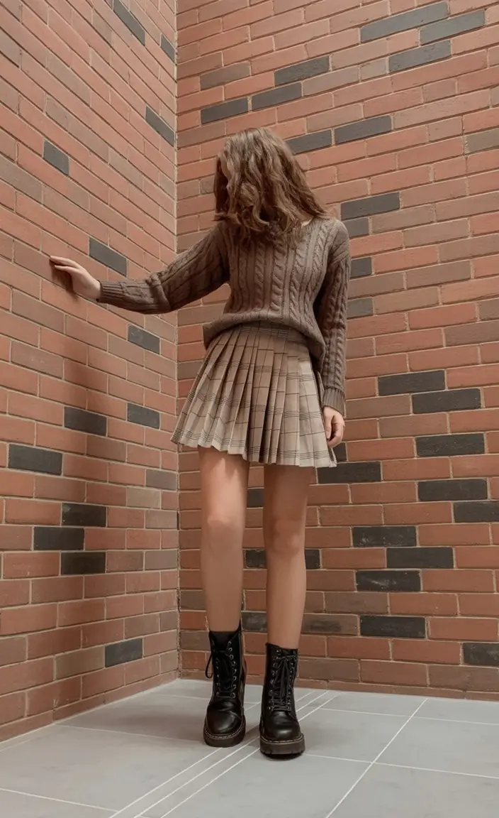 fall sweater outfits Plaid Meets Cable-Knit for Academia Vibes