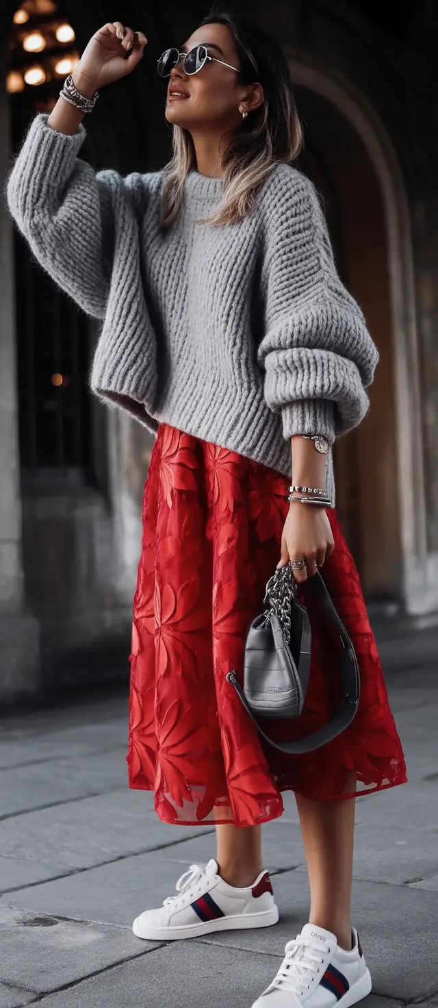 fall sweater outfits Chunky Knit Meets Romance