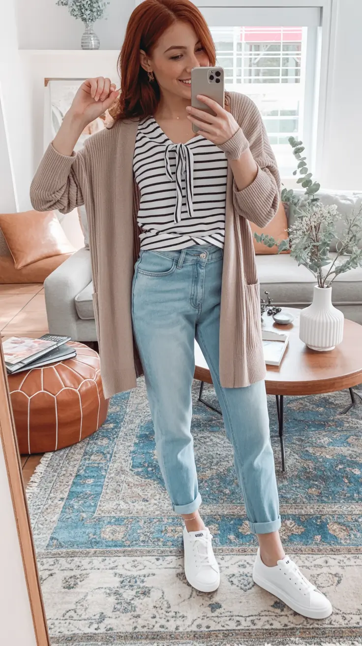fall outfits with jeans Weekend Stripes and Laid-Back Neutrals