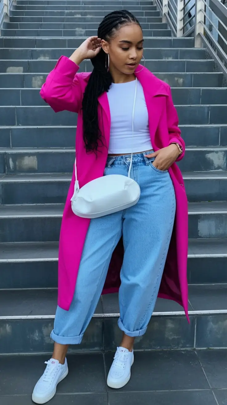 fall outfits with jeans Power Pink With a Streetwear Spin